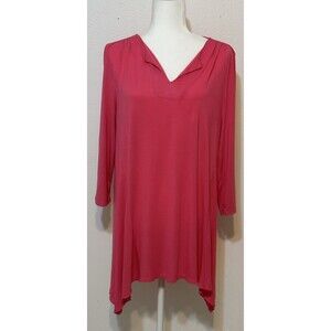 LOGO by Lori Goldstein Women Size M Tunic 3/4 Sleeves Asymmetric Hem Loungewear